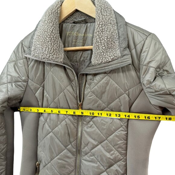 BCBGeneration Quilted Puffer Jacket Womens Nylon Mid Length Faux Fur Trim Size S - Picture 9 of 12